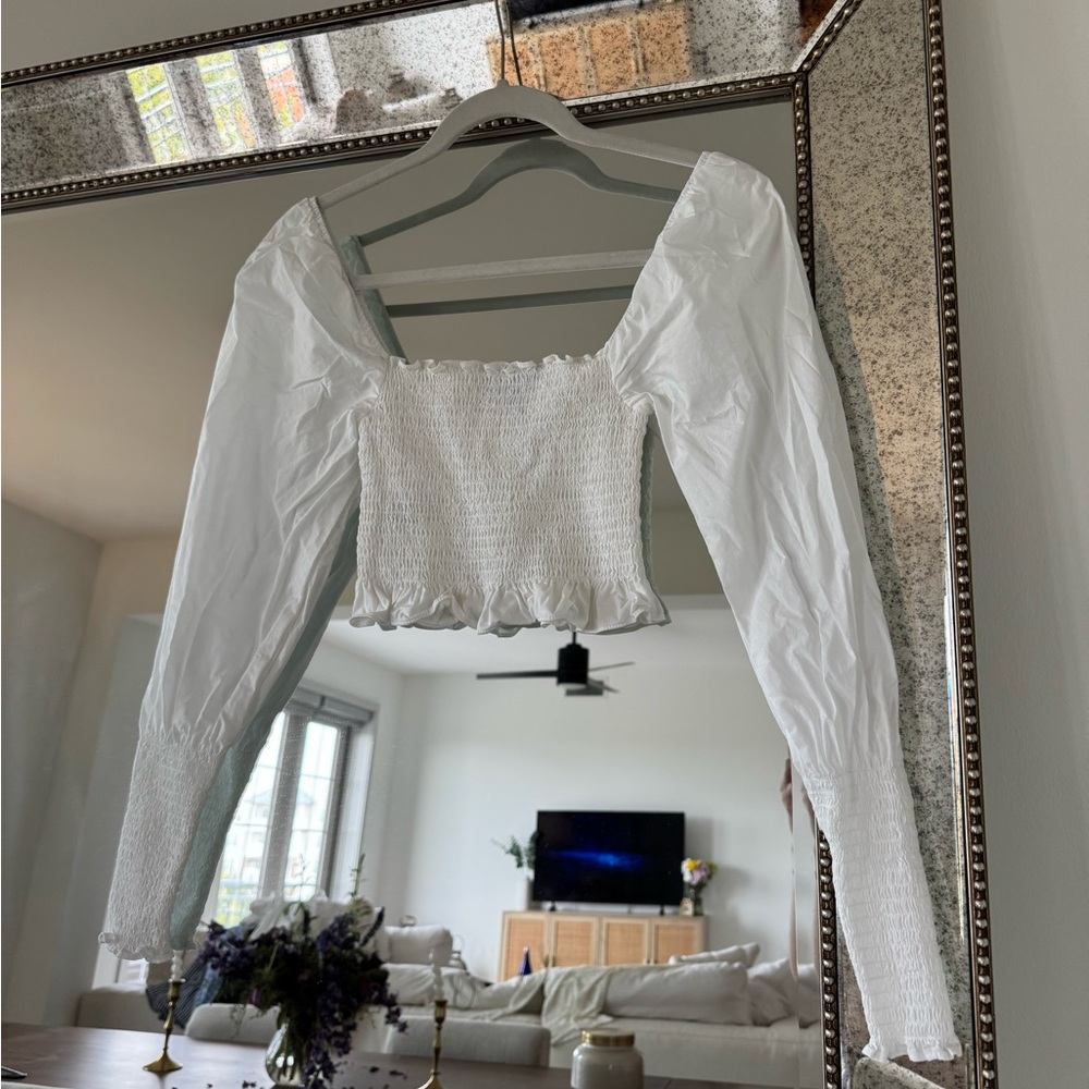 Chic White Smocked Crop Top